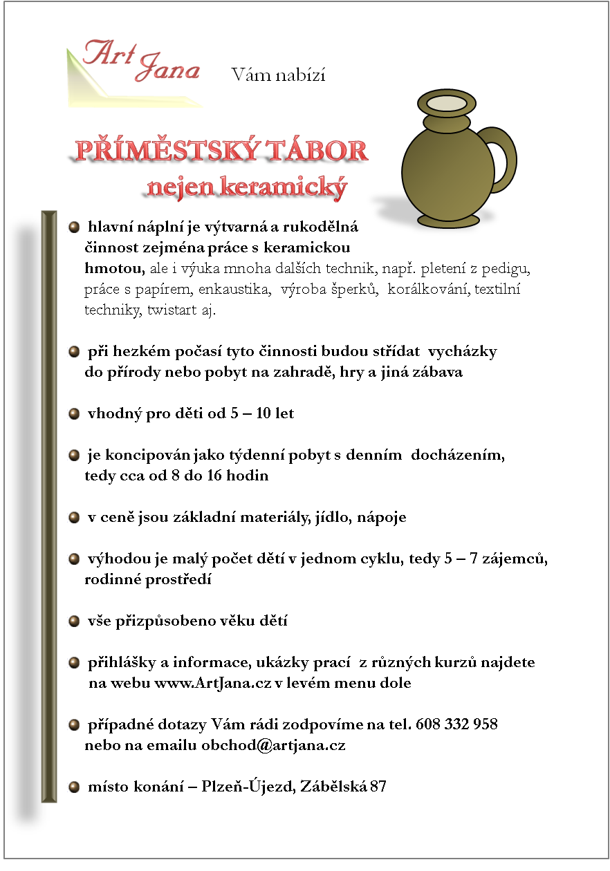keramický příměstský tábor příměstský tábor Plzeň