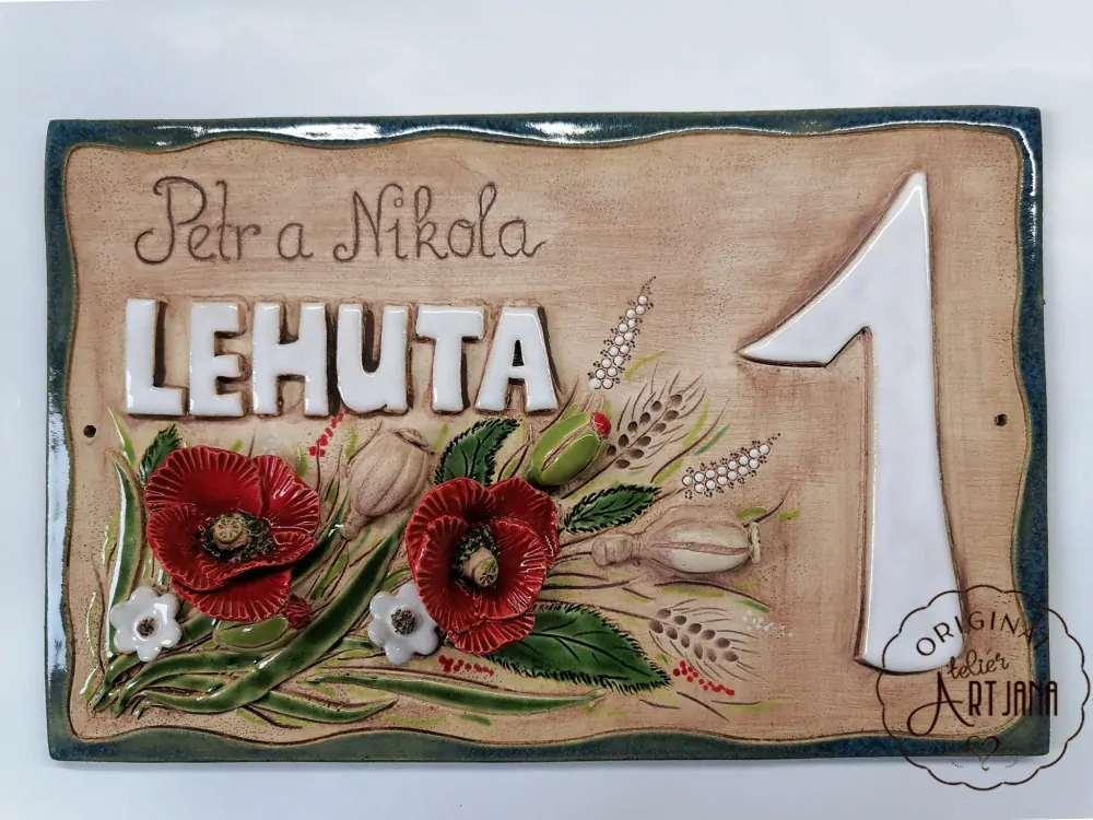 Cedulka s vlčími máky a číslem