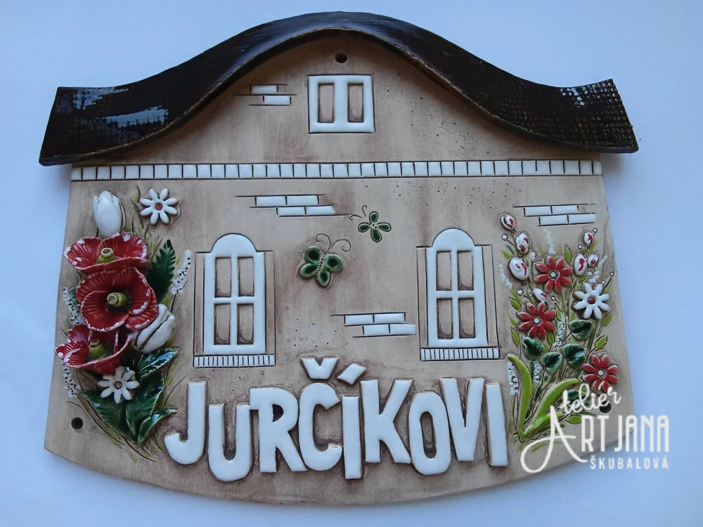 Cedulka jmenovka keramická s kvítím