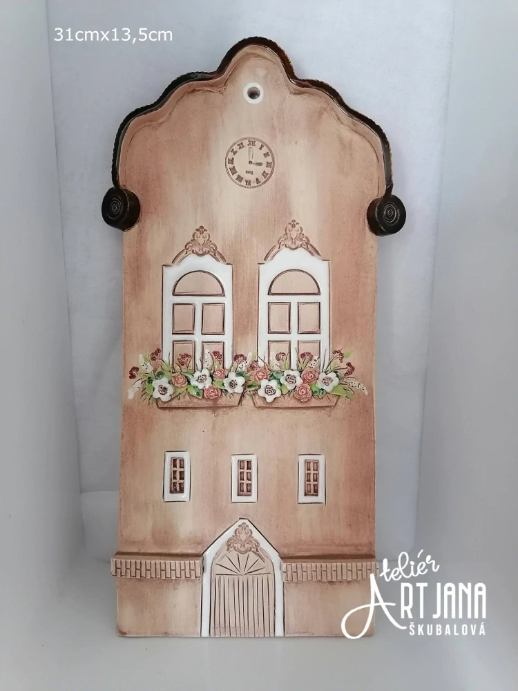 Domeček plochý závěsný s kytičkami 32 cm