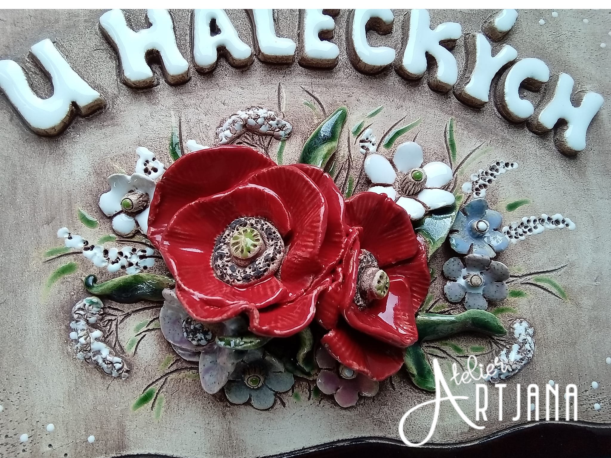 Cedulka jmenovka keramická luční květy