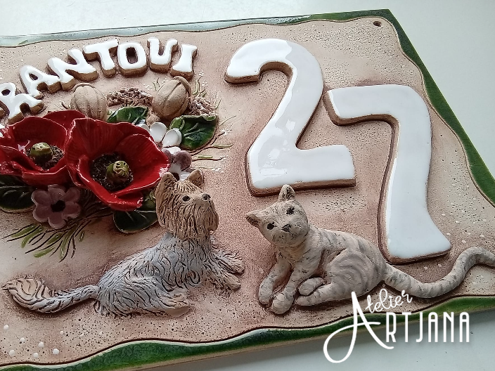 Cedulka jmenovka keramická luční květy