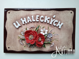 Cedulka jmenovka keramická luční květy