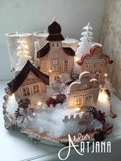 Adventní vesnička březový plát ploché domečky