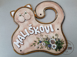 Cedulka jmenovka keramická kočka